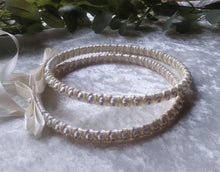 Load image into Gallery viewer, Greek Stefana Crowns, Orthodox Wedding Crowns, Rhinestone Pearl Wedding Stefana