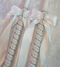 Load image into Gallery viewer, Greek Lambathes Wedding Candles - White Pearl Rhinestone Wedding Candles - Lambades Wedding