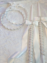 Load image into Gallery viewer, Rhinestone Pearl Stefana Lambathe Set, Orthodox Wedding Crowns, Greek Stefana, Greece Wedding Crowns, Greek Lambades, White Stefana