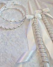 Load image into Gallery viewer, Rhinestone Pearl Stefana Lambathe Set, Orthodox Wedding Crowns, Greek Stefana, Greece Wedding Crowns, Greek Lambades, White Stefana