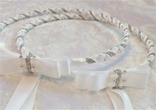 Load image into Gallery viewer, Rhinestone Pearl Stefana Lambathe Set, Orthodox Wedding Crowns, Greek Stefana, Greece Wedding Crowns, Greek Lambades, White Stefana