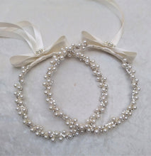 Load image into Gallery viewer, Pearl Stefana Crowns, Greek Orthodox Wedding Crowns, Wedding Stefana in White or Ivory