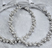 Load image into Gallery viewer, Pearl Stefana Crowns, Greek Orthodox Wedding Crowns, Wedding Stefana in White or Ivory