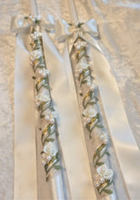 Load image into Gallery viewer, Calla Lily Stefana Lambathes Set, Orthodox Wedding Crowns, Greek Stefana, Olive Leaf Stefana, Greece Wedding Crowns, 24" Lambades, White Stefana