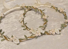 Load image into Gallery viewer, Stefana Crowns, Ivory Calla Lily Stefana, Orthodox Stefana, Greek Wedding Crowns