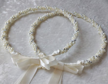 Load image into Gallery viewer, Greek Stefana Crowns, Orthodox Wedding Crowns, Wedding Stefana in White, Ivory, Pearl, Silver or Gold