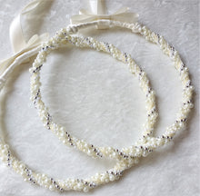 Load image into Gallery viewer, Greek Stefana Crowns, Orthodox Wedding Crowns, Wedding Stefana in White, Ivory, Pearl, Silver or Gold