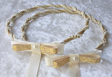 Load image into Gallery viewer, Ivory Gold Greek Stefana Lambathes Set, Orthodox Wedding Crowns and Candles