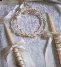 Load image into Gallery viewer, Greek Stefana Wedding Crowns, Simple Stefana and Lambathes Set, White, Ivory, Pearl, Silver or Gold