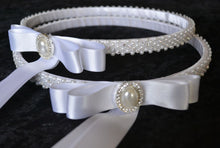 Load image into Gallery viewer, Pearl Rhinestone Stefana Crowns, Greek Orthodox Wedding Crowns, Wedding Stefana in White or Ivory