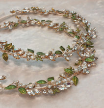 Load image into Gallery viewer, Green Leaf Greek Orthodox Stefana Crowns, Crystal Stefana in White or Ivory
