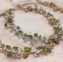 Load image into Gallery viewer, Green Leaf Greek Orthodox Stefana Crowns, Crystal Stefana in White or Ivory
