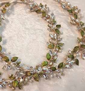 Green Leaf Greek Orthodox Stefana Crowns, Crystal Stefana in White or Ivory