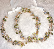 Load image into Gallery viewer, Green Leaf Greek Orthodox Stefana Crowns, Crystal Stefana in White or Ivory
