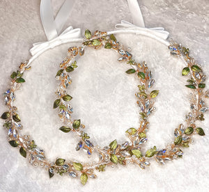 Green Leaf Greek Orthodox Stefana Crowns, Crystal Stefana in White or Ivory