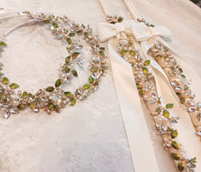 Load image into Gallery viewer, Green Leaf Greek Orthodox Stefana Crowns &amp; Lambathes, Crystal Stefana &amp; Wedding Candles
