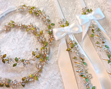Load image into Gallery viewer, Green Leaf Greek Orthodox Stefana Crowns &amp; Lambathes, Crystal Stefana &amp; Wedding Candles
