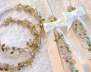 Green Leaf Greek Orthodox Stefana Crowns & Lambathes, Crystal Stefana & Wedding Candles