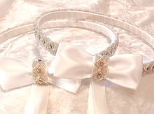 Load image into Gallery viewer, Silver Crystal Greek Stefana Crowns, Orthodox Wedding Crowns, White Stefana Crown Set
