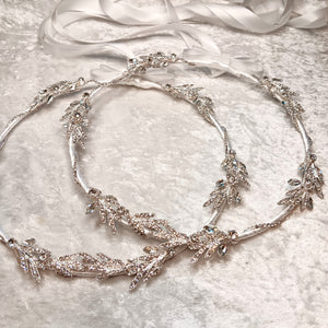 Crystal Leaf Greek Orthodox Stefana Crowns, Silver White Stefana