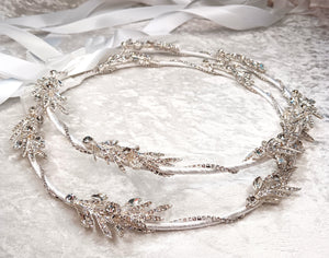 Crystal Leaf Greek Orthodox Stefana Crowns, Silver White Stefana