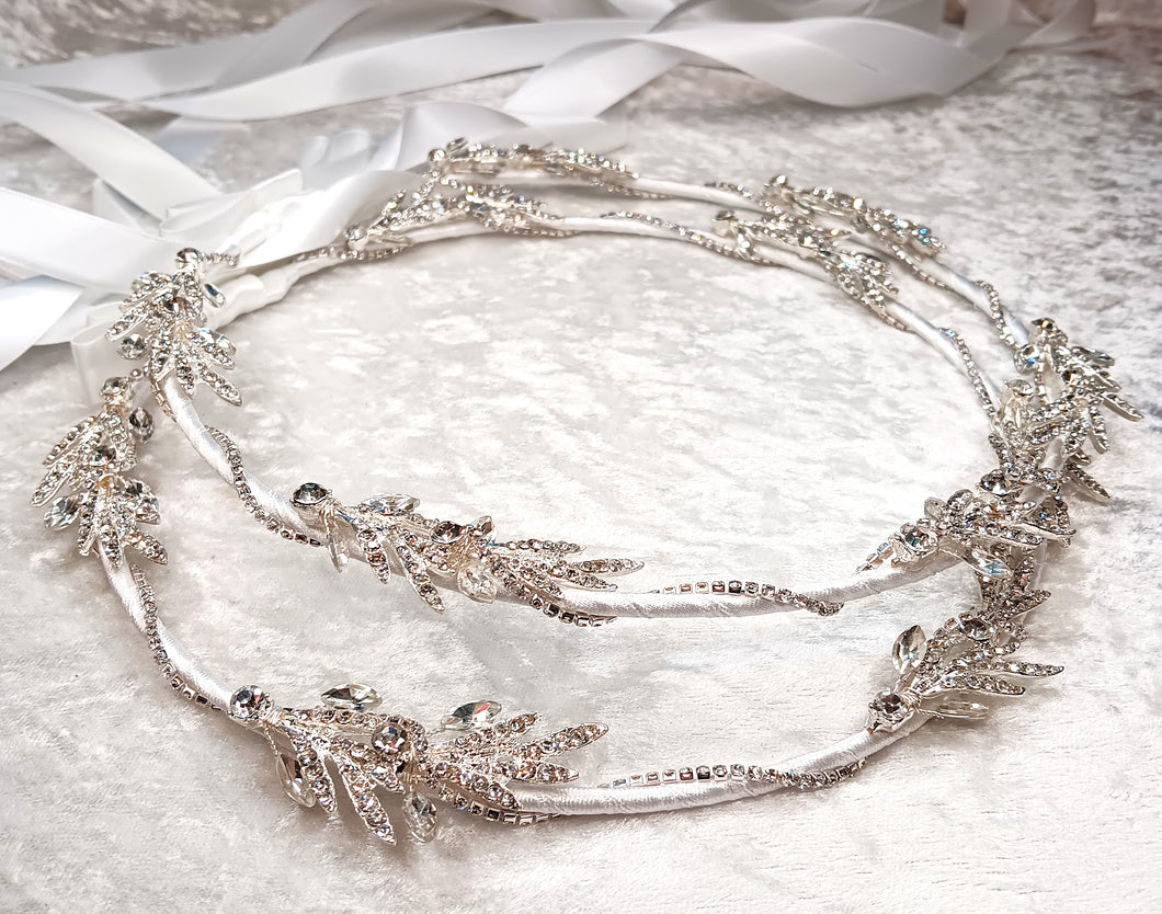 Crystal Leaf Greek Orthodox Stefana Crowns, Silver White Stefana