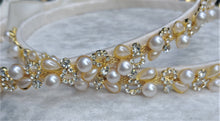 Load image into Gallery viewer, Greek Stefana Crowns, Orthodox Wedding Crowns, Pearl Rhinestone Stefana Silver &amp; Gold Options
