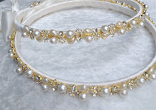 Load image into Gallery viewer, Greek Stefana Crowns, Orthodox Wedding Crowns, Pearl Rhinestone Stefana Silver &amp; Gold Options
