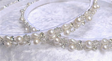 Load image into Gallery viewer, Greek Stefana Crowns, Orthodox Wedding Crowns, Pearl Rhinestone Stefana Silver &amp; Gold Options
