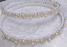 Load image into Gallery viewer, Greek Stefana Crowns, Orthodox Wedding Crowns, Pearl Rhinestone Stefana Silver &amp; Gold Options
