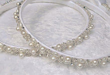 Load image into Gallery viewer, Greek Stefana Crowns, Orthodox Wedding Crowns, Pearl Rhinestone Stefana Silver &amp; Gold Options
