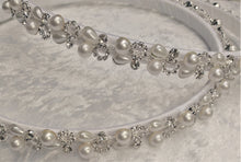 Load image into Gallery viewer, Greek Stefana Crowns, Orthodox Wedding Crowns, Pearl Rhinestone Stefana Silver &amp; Gold Options
