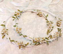 Load image into Gallery viewer, Stefana Crowns, Greek Orthodox Wedding Crowns, White Floral Stefana, Stephana
