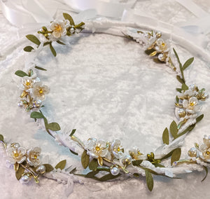 Stefana Crowns, Greek Orthodox Wedding Crowns, White Floral Stefana, Stephana