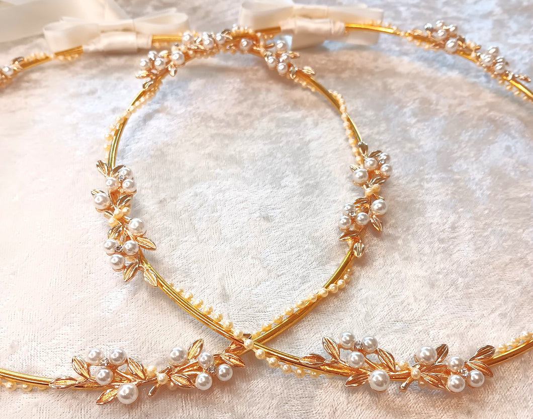 Gold Leaf Pearl Stefana Crowns, Greek Wedding Crowns, Orthodox Wedding Stefana