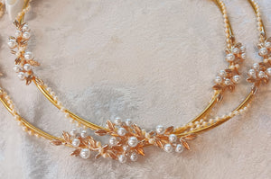 Gold Leaf Pearl Stefana Crowns, Greek Wedding Crowns, Orthodox Wedding Stefana