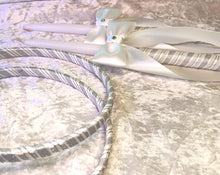 Load image into Gallery viewer, Affordable Stefana Greek Wedding Crowns and Lambathes in Silver &amp; White
