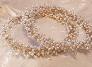 Pearl Greek Stefana Crowns, Orthodox Wedding Crowns, Wedding Stefana in White or Ivory