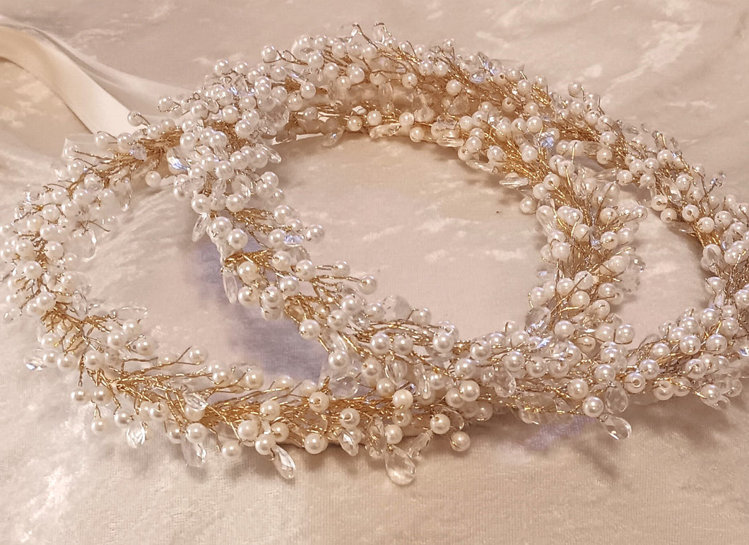 Pearl Greek Stefana Crowns, Orthodox Wedding Crowns, Wedding Stefana in White or Ivory
