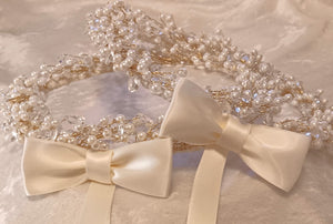 Pearl Greek Stefana Crowns, Orthodox Wedding Crowns, Wedding Stefana in White or Ivory