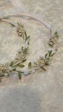 Load and play video in Gallery viewer, Stefana Crowns, Greek Orthodox Wedding Crowns, White Floral Stefana, Stephana
