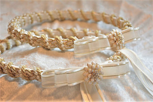 Ivory Gold Braided Stefana Crowns, Greek Orthodox Wedding Crowns, Wedding Stefana