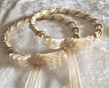 Load image into Gallery viewer, Ivory Gold Braided Stefana Crowns, Greek Orthodox Wedding Crowns, Wedding Stefana
