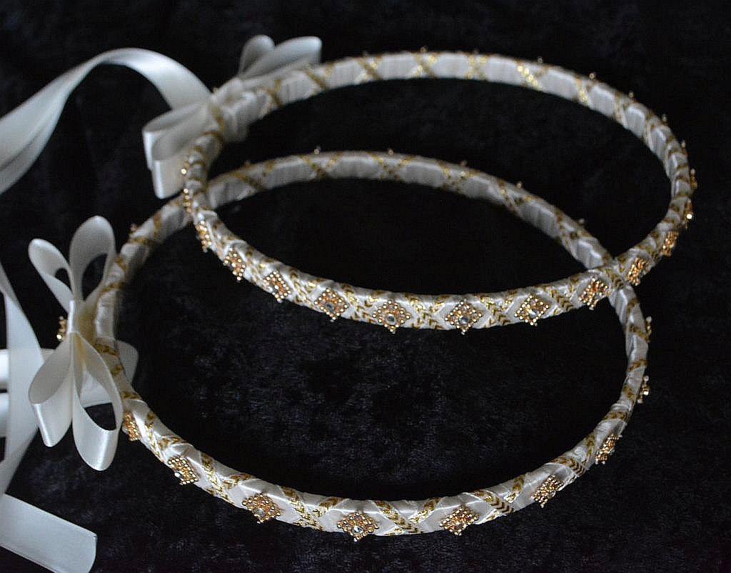 Ivory Gold Stefana Crowns, Greek Orthodox Wedding Crowns, Wedding Stefana