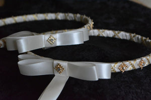 Ivory Gold Stefana Crowns, Greek Orthodox Wedding Crowns, Wedding Stefana