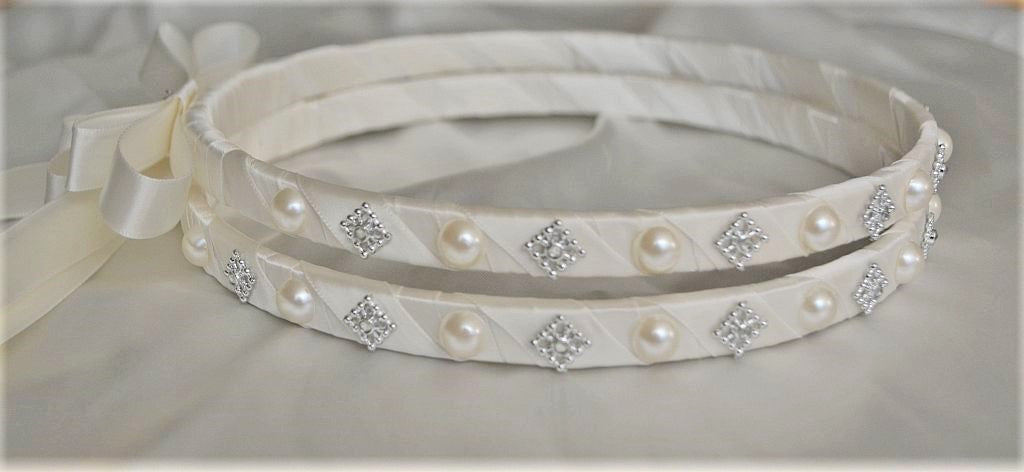 Greek Stefana Crowns, Pearl Rhinestone Stefana Wedding Crowns