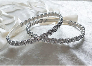 Silver Stefana Crown Set, Greek Orthodox Wedding Crowns in White or Ivory