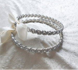 Silver Stefana Crown Set, Greek Orthodox Wedding Crowns in White or Ivory