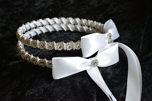 Silver Stefana Crown Set, Greek Orthodox Wedding Crowns in White or Ivory