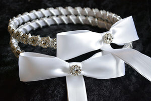 Silver Stefana Crown Set, Greek Orthodox Wedding Crowns in White or Ivory